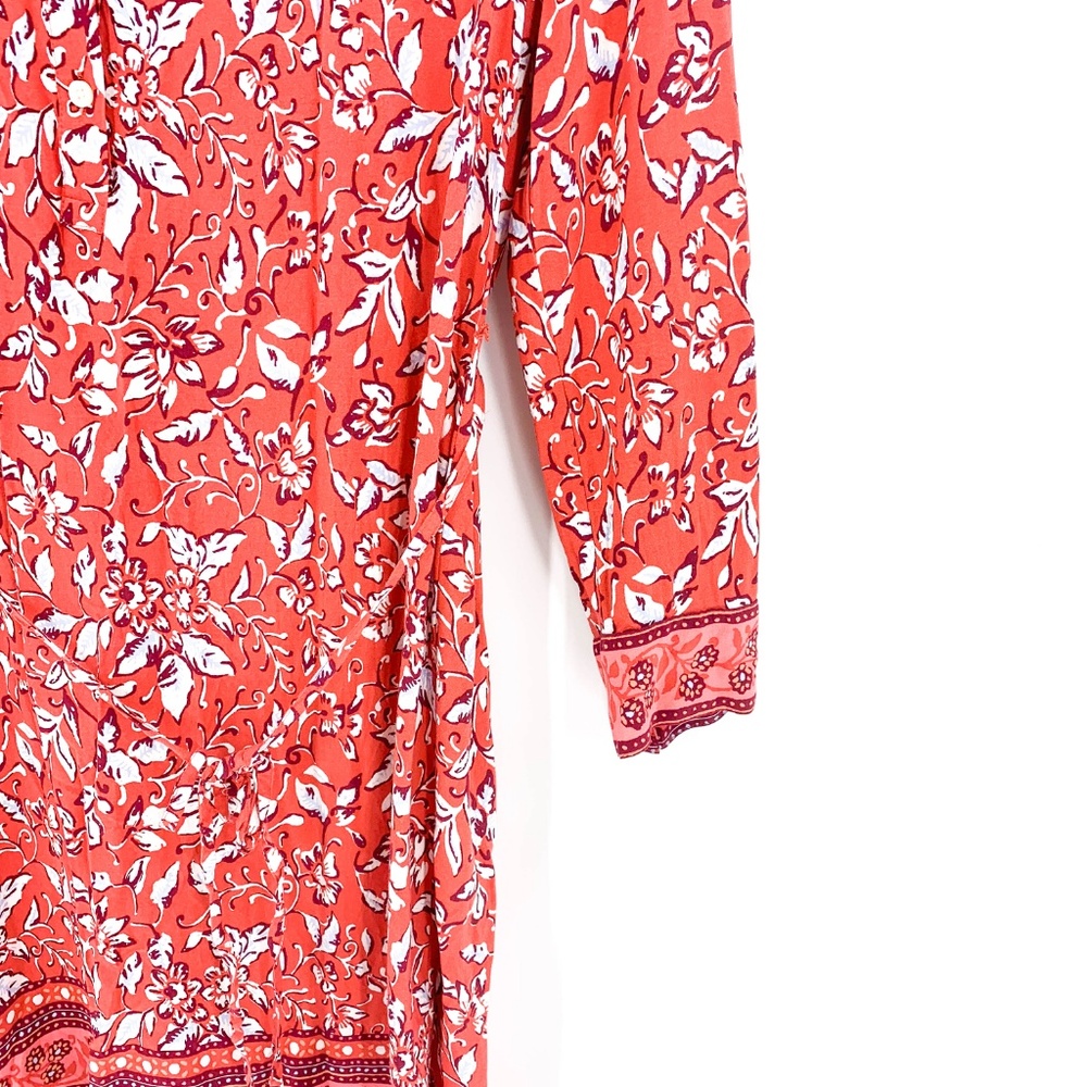 Loft Red Floral Long Sleeve Tie Waist Dress - Picture 4 of 7